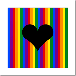 Black Heart on LGBT Striped Background Posters and Art